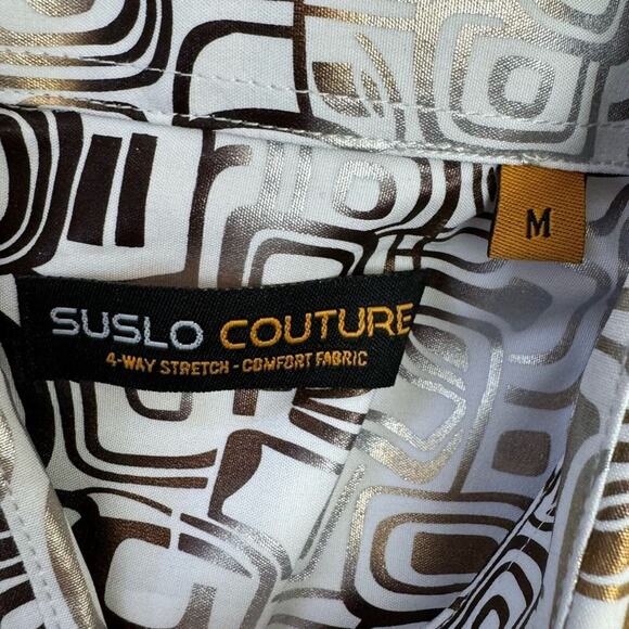 NWT Suslo Couture Men's Geometric Print Button Up Shirt Size M Stretch Comfort - Picture 3 of 5